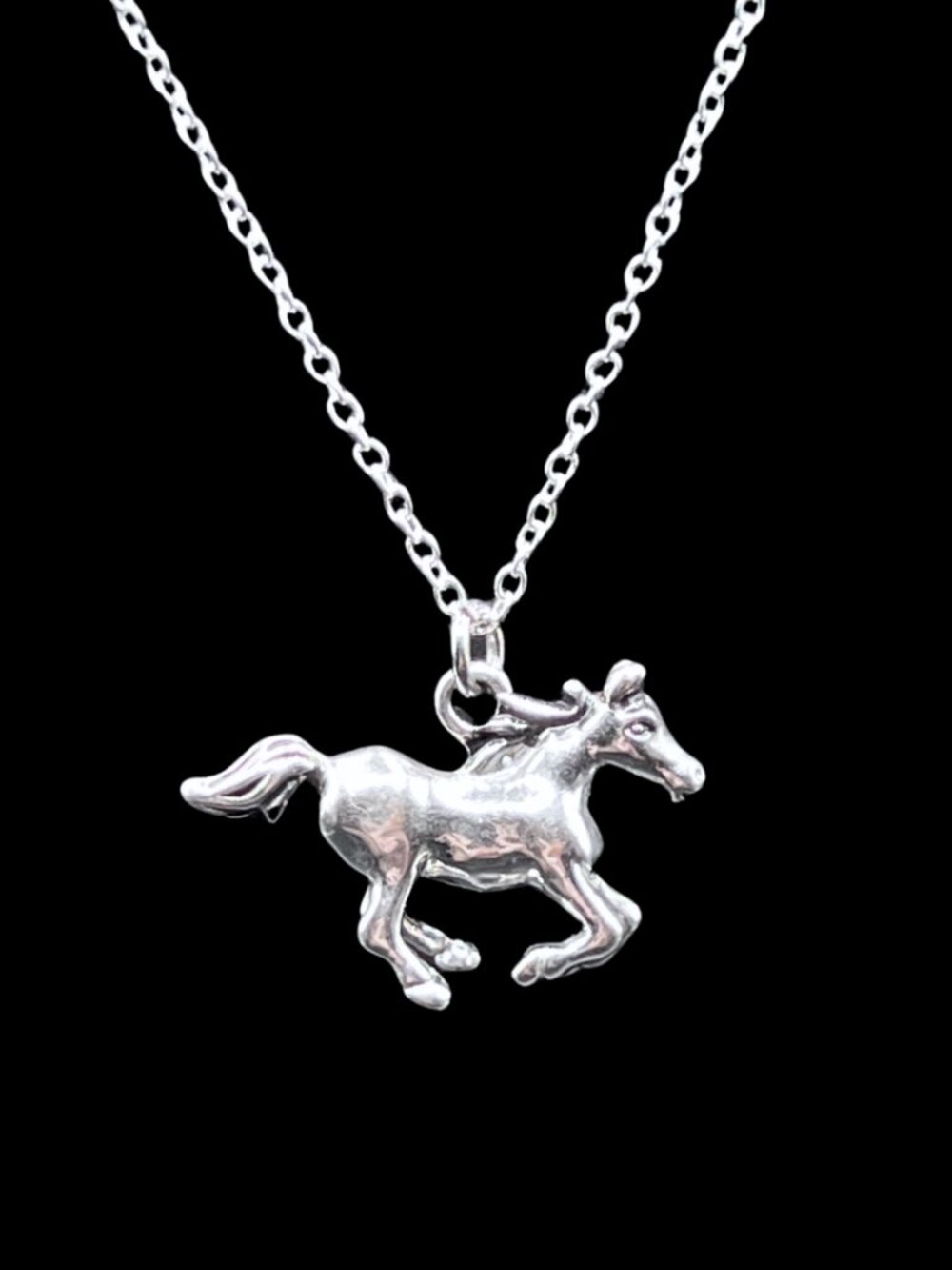 Vintage Sterling Silver 3D Horse Pendant on Silver-Plated Chain in Gift Box